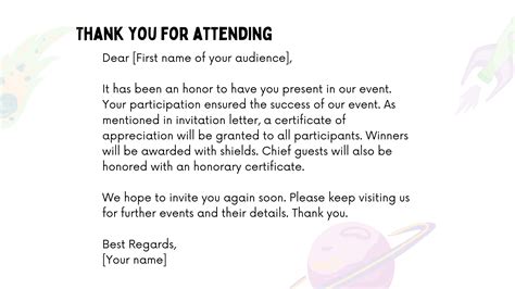 thank you note for attending event